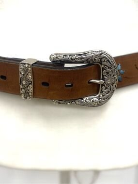 Noncona Belt Co. Brown Leather Western Belt with Ornate Buckle